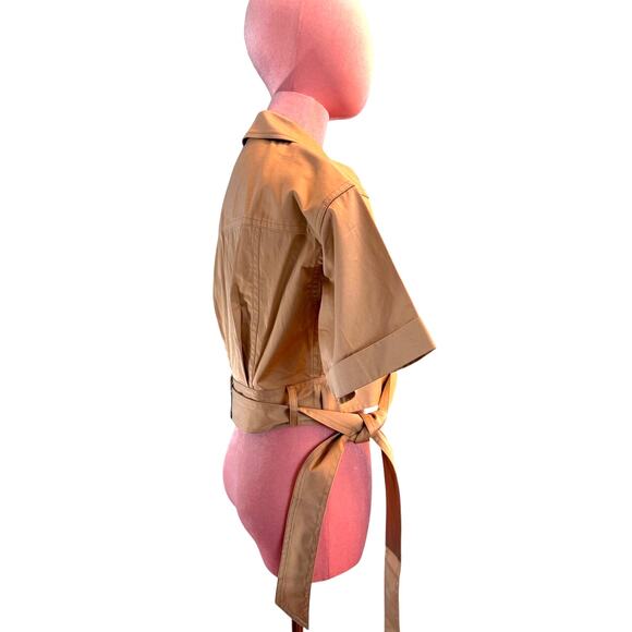 EUC! DEREK LAM Collective Cropped S/S Wrap Jacket Khaki Cotton Utility 42 S - Picture 7 of 12